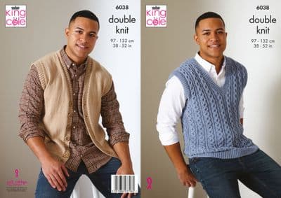 King Cole Cottonsoft DK Waistcoat Vest 6038 Mens Knitting Pattern