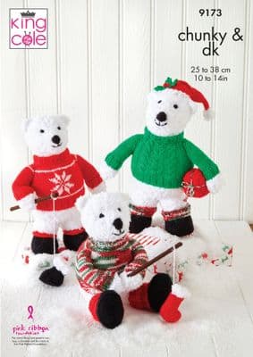 King Cole Cuddles Chunky Polar Bears Toy Knitting Pattern 9173