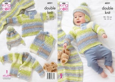King Cole Cutie Pie DK 6031 Jacket Gilet Sweater Hat Blanket Knitting Pattern