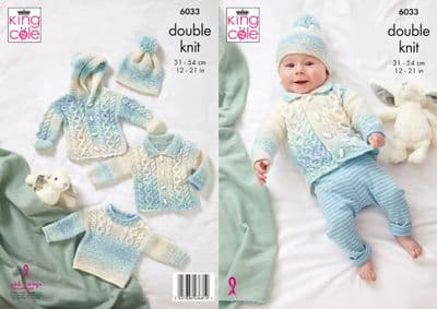 King Cole Cutie Pie DK 6033 Jacket Sweater Cardigan Hat Knitting Pattern