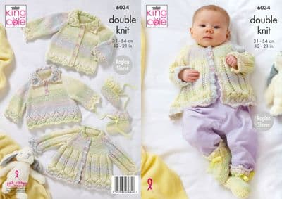 King Cole Cutie Pie DK 6034 Overtop Cardigan Jacket Booties Knitting Pattern