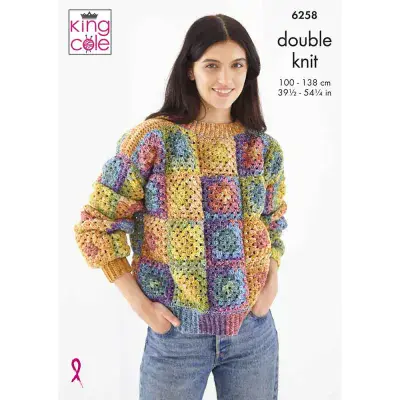 King Cole DK 6258 Granny Square Jumper Cardigan Crochet Pattern