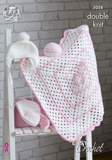 King Cole DK Blanket Hats Ball Easy Crochet Pattern 5058