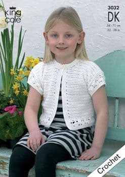 King Cole DK Childs Sweater Cardigan Crochet Pattern 3032