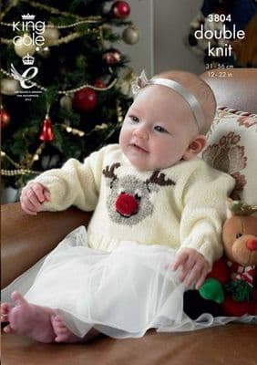 King Cole DK Christmas Baby Sweaters Knitting Pattern 3804