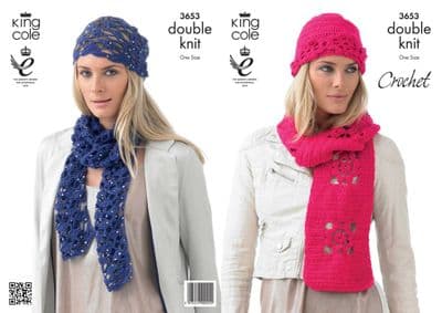 King Cole DK Hats and Scarves Crochet Pattern 3653