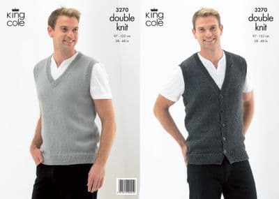 King Cole DK Slipover Waistcoat 3270 Mens Knitting Pattern