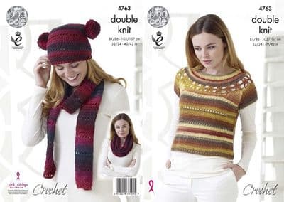 King Cole DK Top Hat Scarf Snood Crochet Pattern 4763