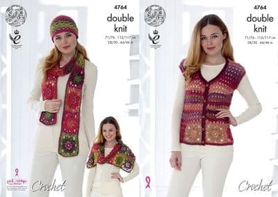 King Cole DK Waistcoat Hat Scarf Wrap Crochet Pattern 4764