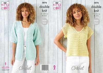 King Cole Finesse DK Top & Cardigan Crochet Pattern 5876