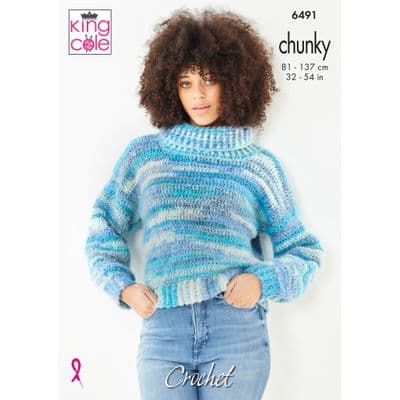 King Cole Flair Chunky Cardigan Jumper Crochet Pattern 6491