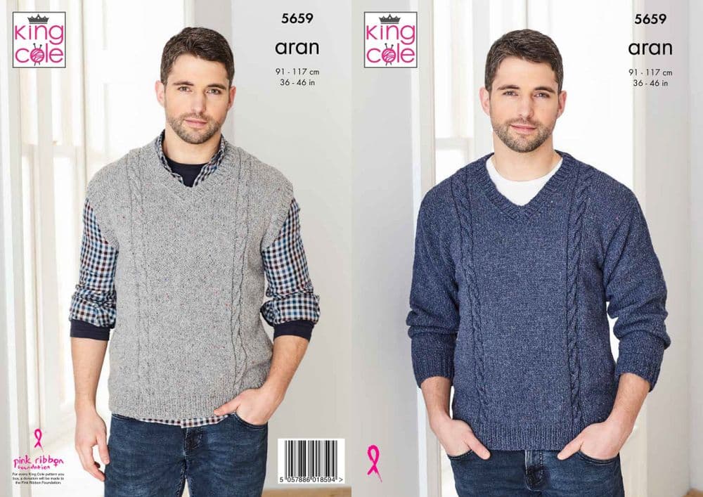 King Cole Forest Aran Mens Sweaters Knitting Pattern 5659
