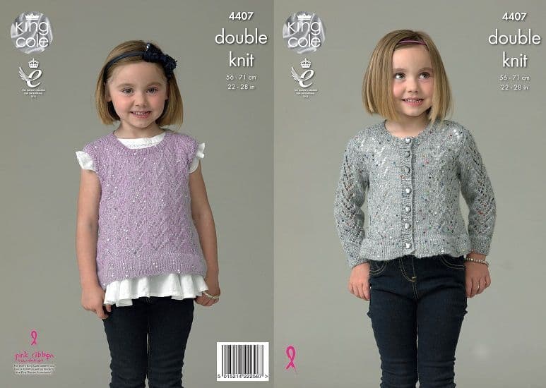 King Cole Galaxy DK Girls Cardigan and Top Knitting Pattern 4407