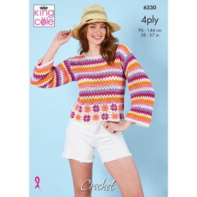King Cole Giza 4ply 6330 Sweater Top Crochet Pattern
