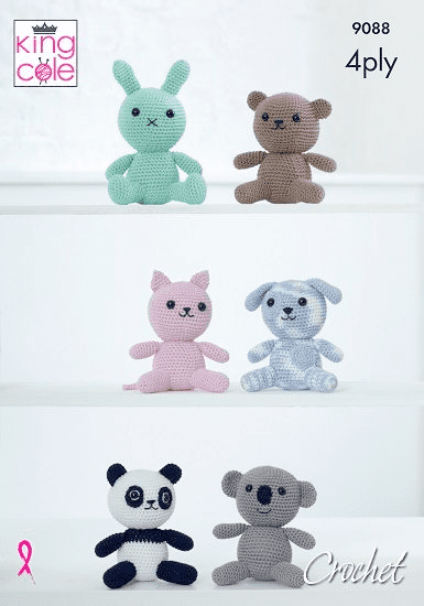 King Cole Giza 4ply Amigurumi Animal Toys Crochet Pattern 9088
