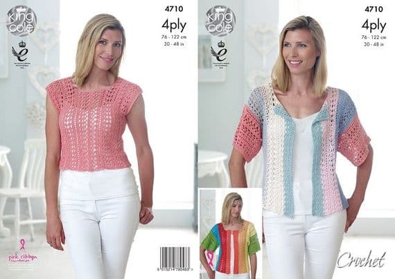 King Cole Giza 4ply Cardigan Top Crochet Pattern 4710
