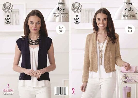 King Cole Giza 4ply Cardigan Waistcoat Knitting Pattern 4498
