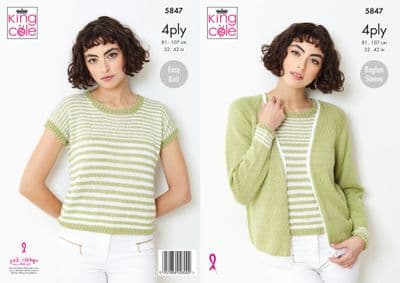 King Cole Giza 4ply Knitting Pattern 5847 Cardigan Top Twinset
