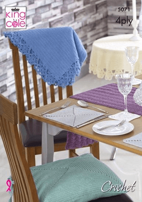 King Cole Giza 4ply Tablecloths Mats Coasters Crochet Pattern 5071