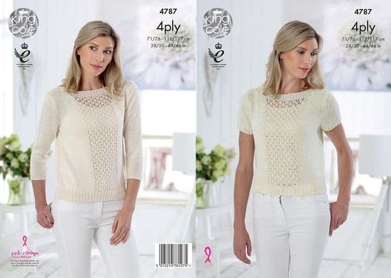 King Cole Giza Sorbet 4ply Top Sweater Knitting Pattern 4787