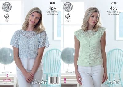 King Cole Giza Sorbet 4ply Tops Crochet Pattern 4789
