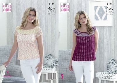 King Cole Giza Sorbet 4ply Tops Crochet Pattern 5144