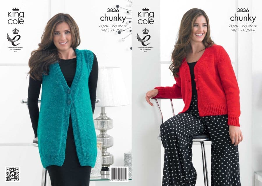 King Cole Glitz Chunky Jackets Knitting Pattern 3836