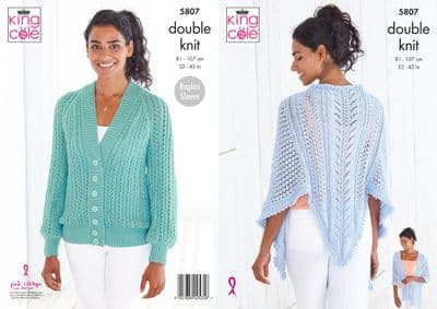 King Cole Glitz DK Cardigan Shawl Knitting Pattern 5807