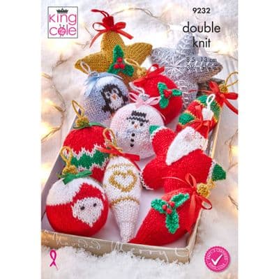 King Cole Glitz DK Christmas Baubles Knitting Pattern 9232
