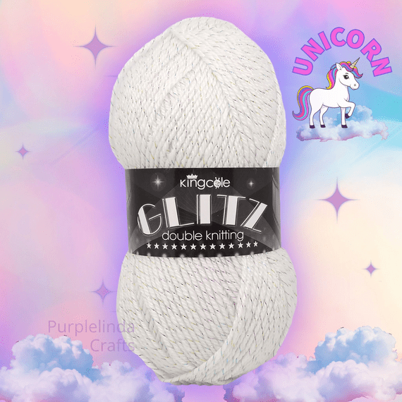 King Cole Glitz DK – Unicorn 4728 Yarn | Magical White with Rainbow Sparkle
