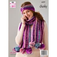 King Cole Hedgerow Chunky 6297 Hat Scarves Headband Crochet Pattern