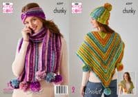 King Cole Hedgerow Chunky 6297 Hat Scarves Headband Crochet Pattern
