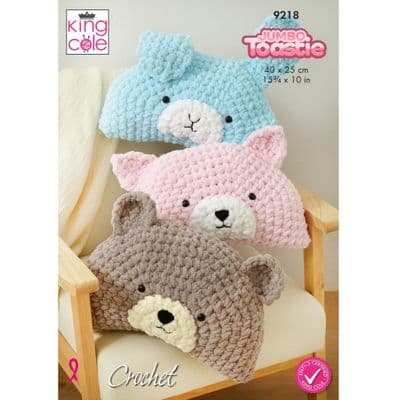 King Cole Jumbo Toastie Animal Pillows 9217 Crochet Pattern
