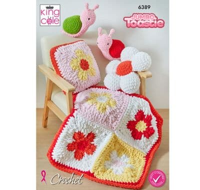 King Cole Jumbo Toastie Flower Cushions Blanket Snail Toys 6389 Crochet Pattern