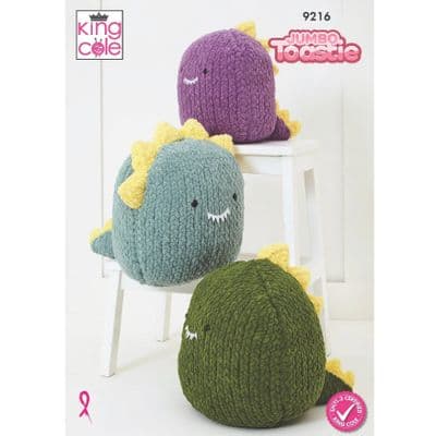 King Cole Jumbo Toastie Squishy Dinosaur 9216 Toys Knitting Pattern