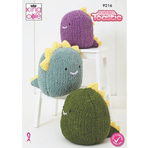 King Cole Jumbo Toastie Squishy Dinosaur 9216 Toys Knitting Pattern