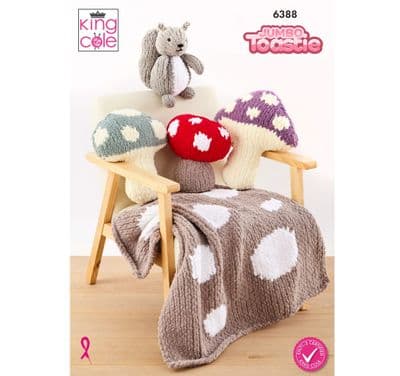 King Cole Jumbo Toastie Toadstools Blankets Squirrel 6388 Knitting Pattern