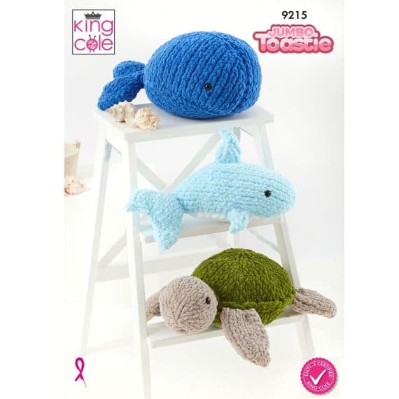 King Cole Jumbo Toastie Whale Shark Turtle 9215 Toys Knitting Pattern