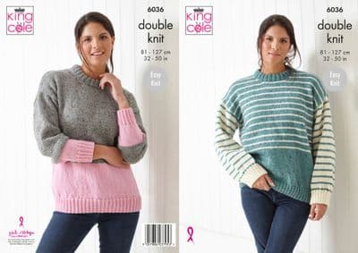 King Cole Merino DK 6036 Sweaters Knitting Pattern