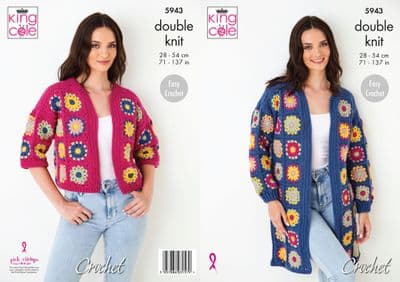 King Cole Merino DK Cardigans Crochet Pattern 5943