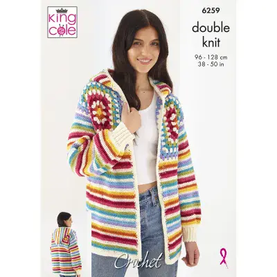 King Cole Merino DK Granny Square Jumper Hoodie 6259 Crochet Pattern