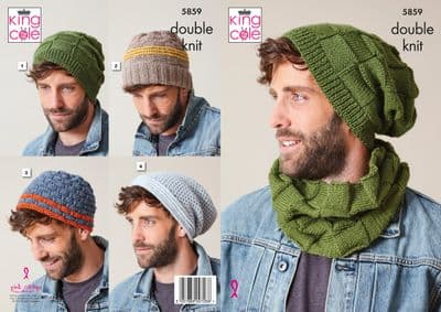 King Cole Merino DK Hats Snood Knitting Pattern 5859