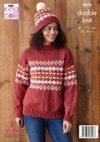 King Cole Merino DK Knitting Pattern 5870 Sweater Hat Cowl