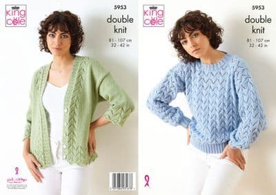 King Cole Merino DK Knitting Pattern 5953 Sweater Cardigan