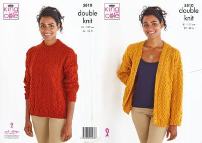 King Cole Merino DK Sweater Cardigan Knitting Pattern 5810