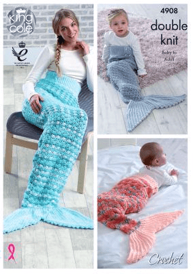 King Cole Mermaid Tail Blankets Crochet Pattern 4908