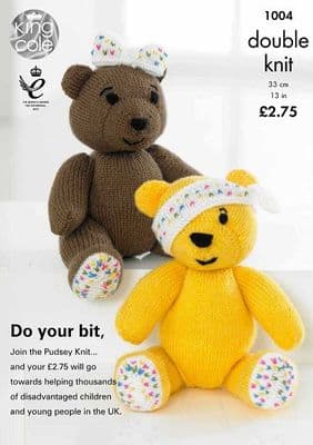 King Cole PUDSEY and BLUSH Bear Toy Knitting Pattern 1004