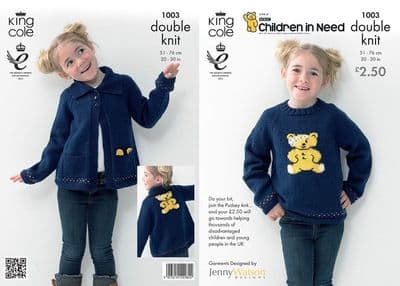 King Cole PUDSEY Bear Sweater and Jacket Knitting Pattern 1003