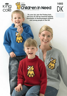 King Cole PUDSEY Bear Sweaters and Cardigan Knitting Pattern 1002