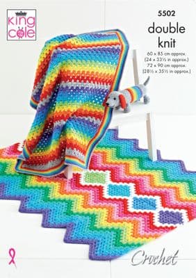 King Cole Rainbow Baby Blankets Toy Crochet Pattern 5502